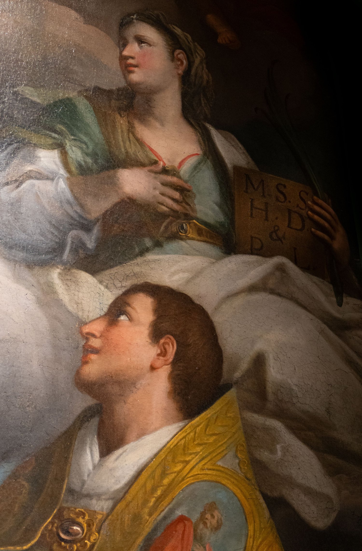 Alessandro Vasta, Glorificazione di Sant'Emidio (XVIII sec.), dettaglio con Sant'Agata e Sant'Emidio. Catania, Museo Diocesano.