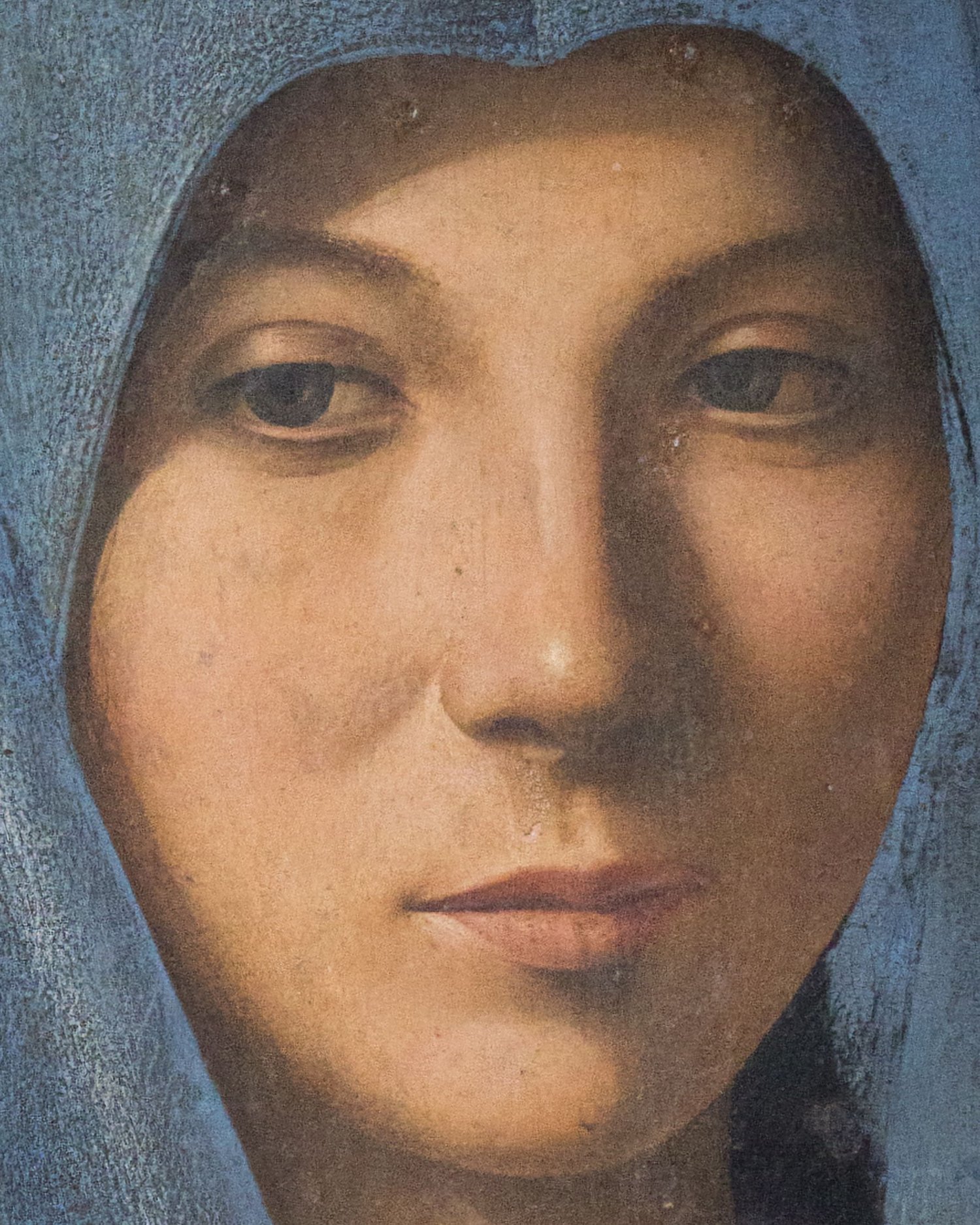 Antonello da Messina, Annunciata (1475-1476 circa), dettaglio del volto. Palermo, Galleria Regionale di Palazzo Abatellis.