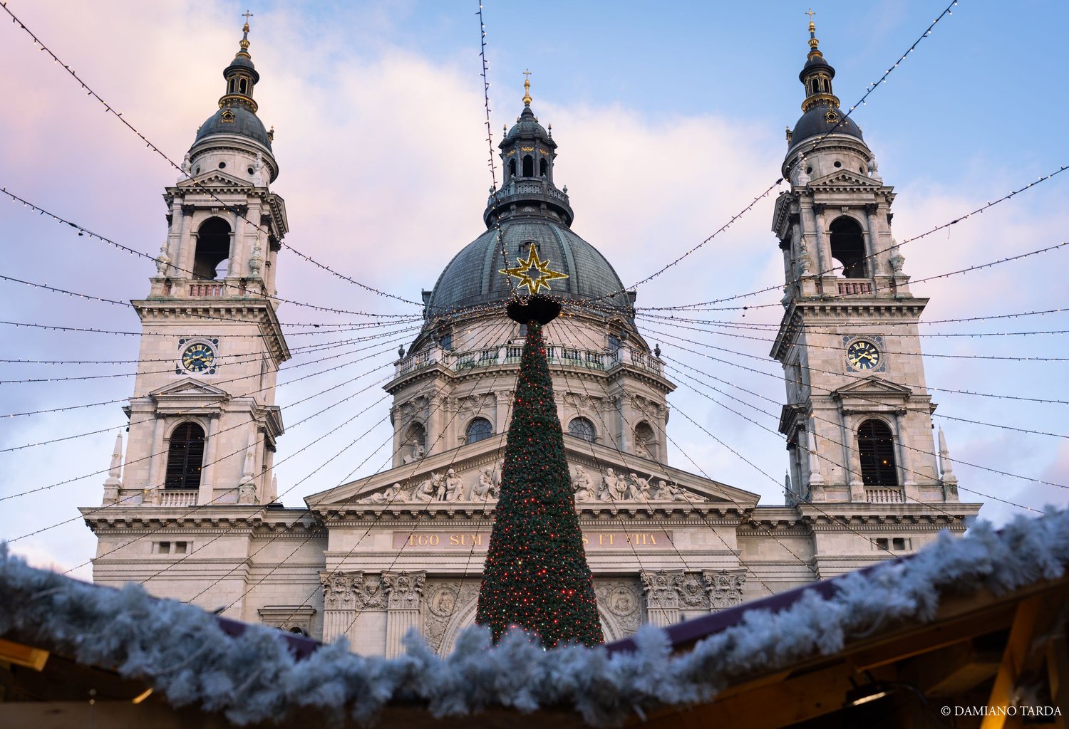 St Stephen's Basilica, Budapest, Hungary, during the Christmas market