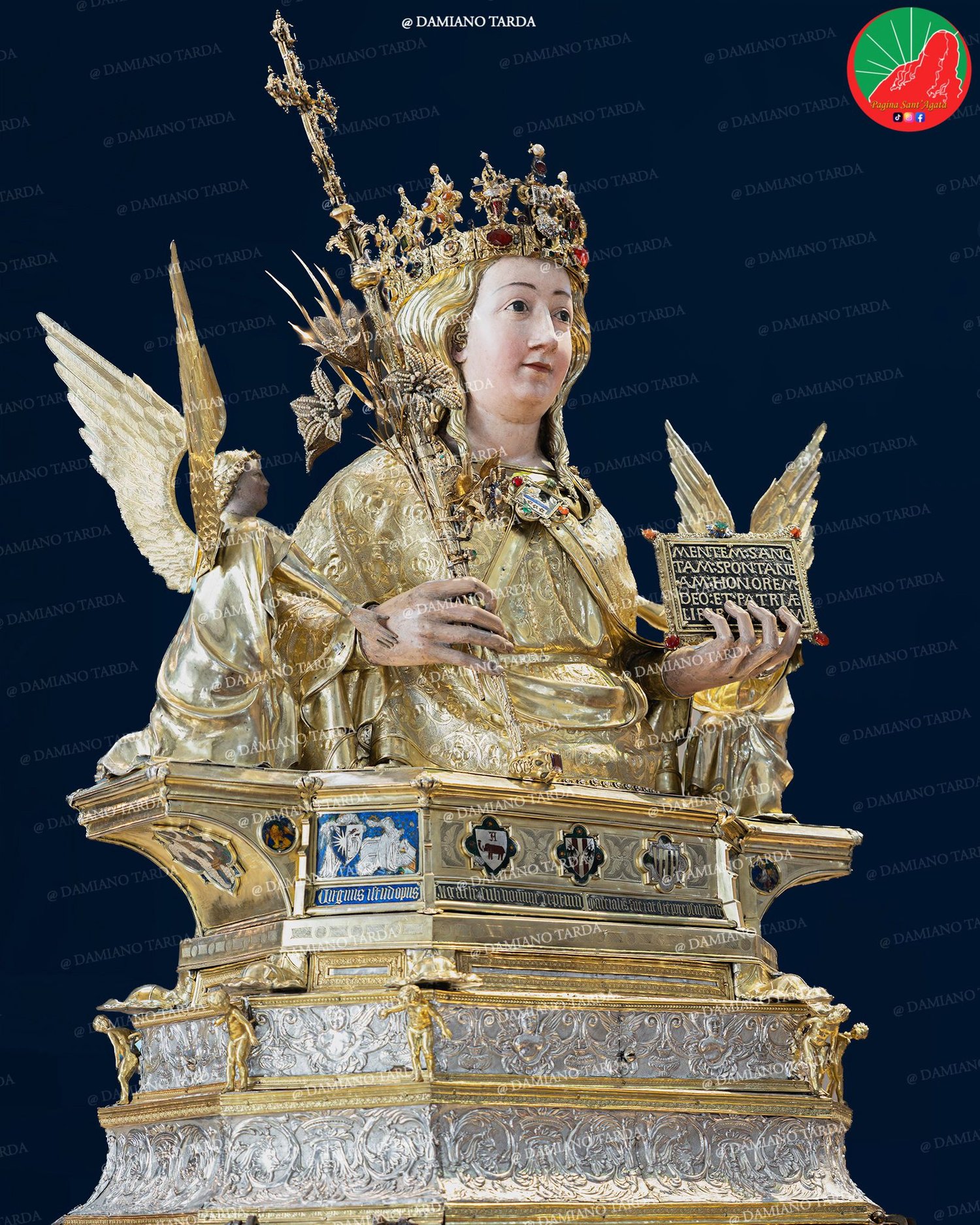 The reliquary bust after the restoration, stripped of its ex-votos, on display in Catania on 21 and 22 July 2026.