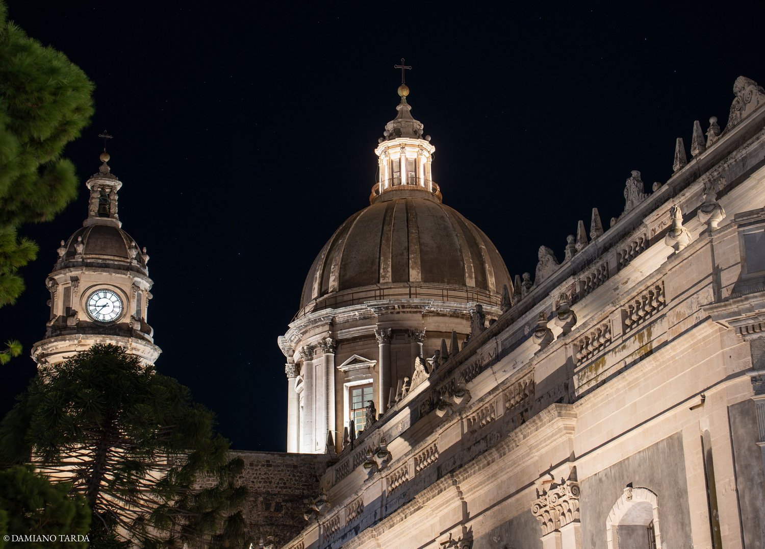 Baroque dome of Catania Cathedral with its bell tower, Piazza Duomo