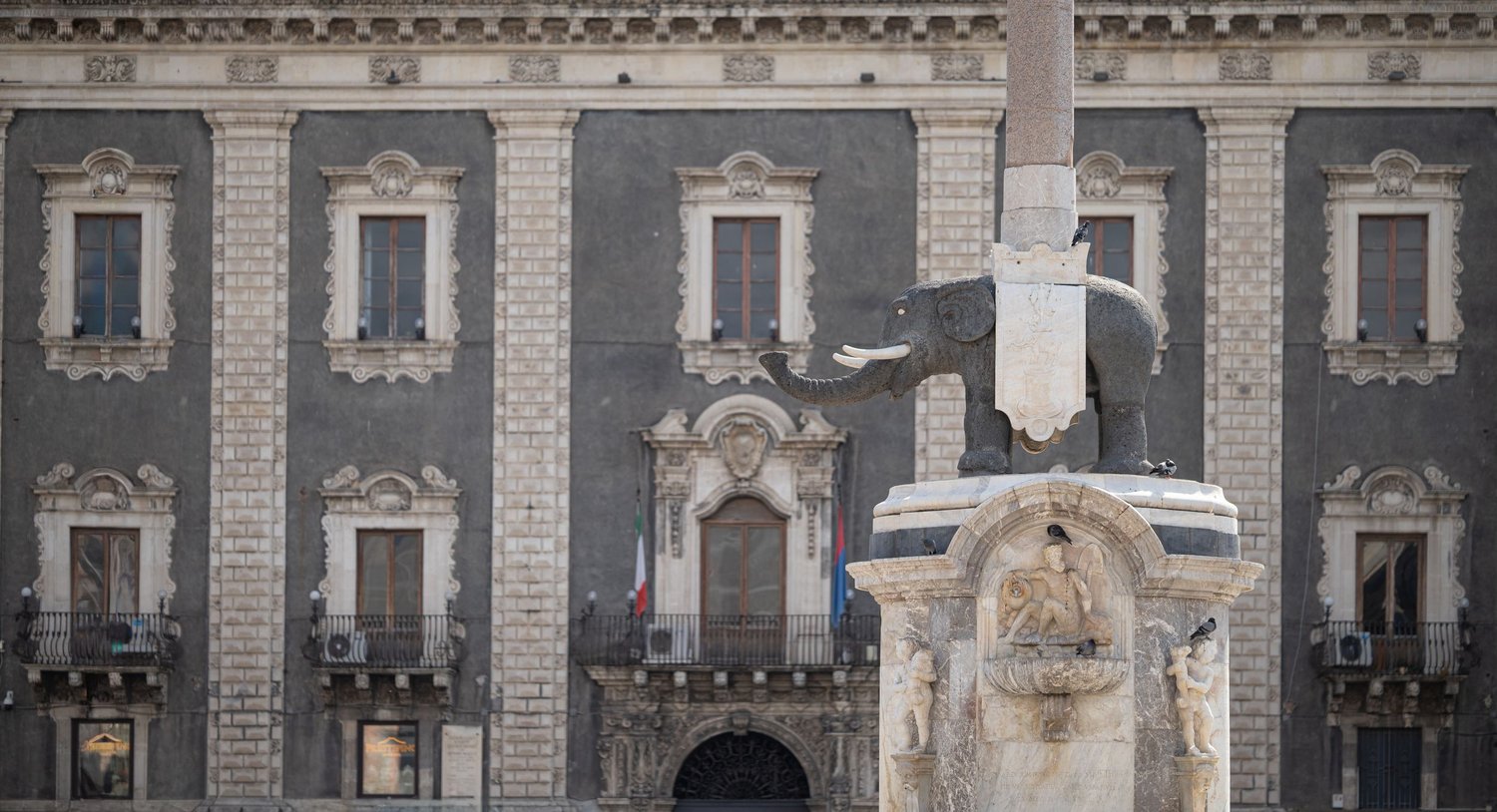 Elephant Fountain and Palazzo degli Elefanti, Catania, Sicilian Baroque urban photography.