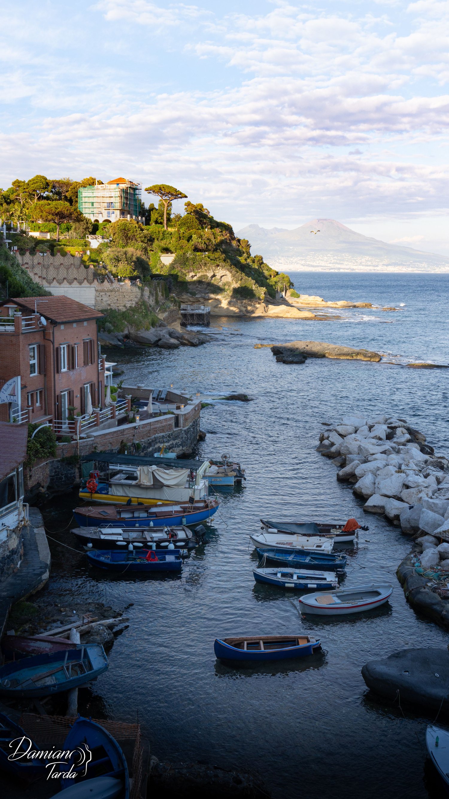Landscape photograph, Naples. View of Vesuvius and the bay, taken from Marechiaro