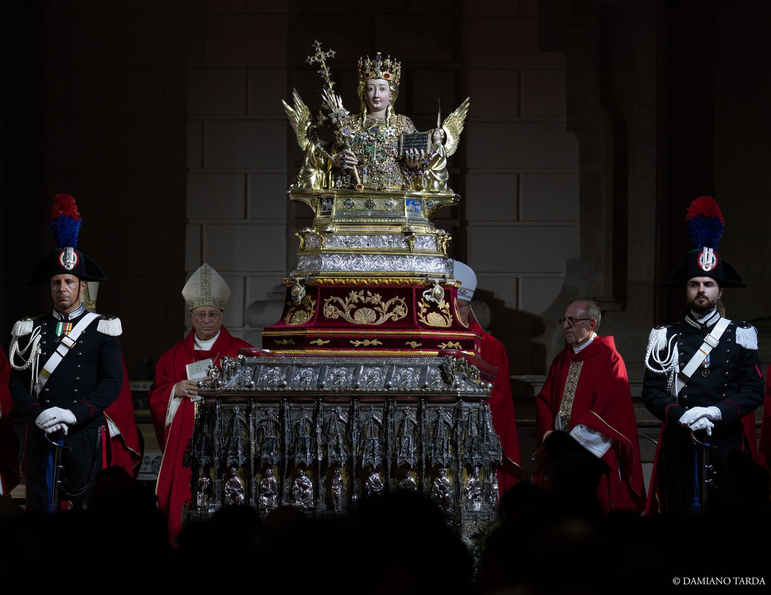 The reliquary bust of Saint Agatha escorted by Carabinieri in full dress uniform, 900th anniversary of the relics.