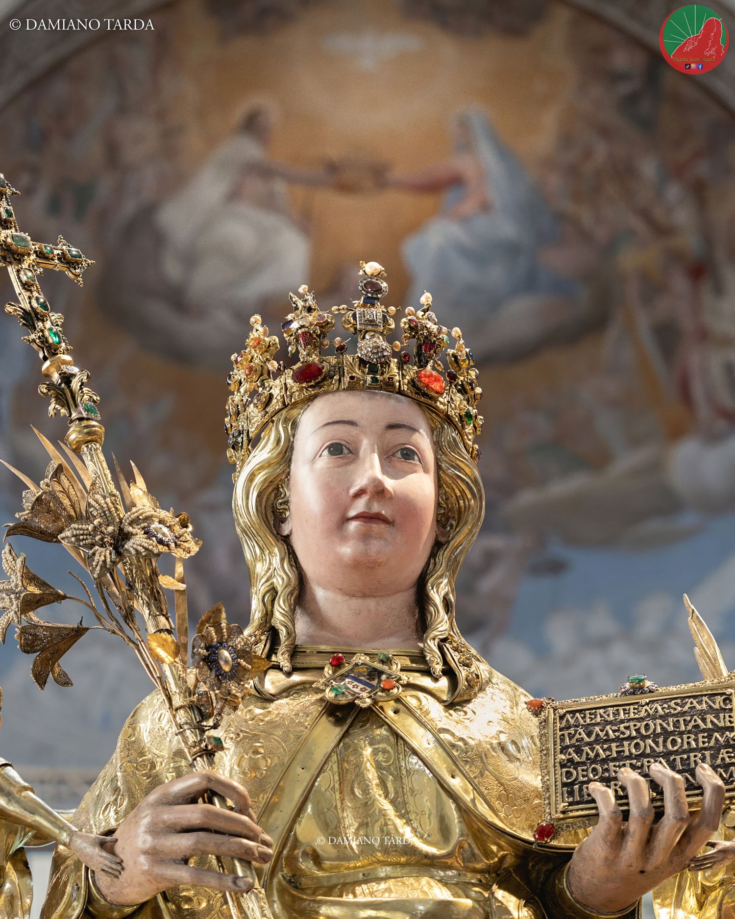 The crowning of Agatha. The reliquary bust after the restoration, stripped of its ex-votos, on display in Catania on 21 and 22 July 2026.