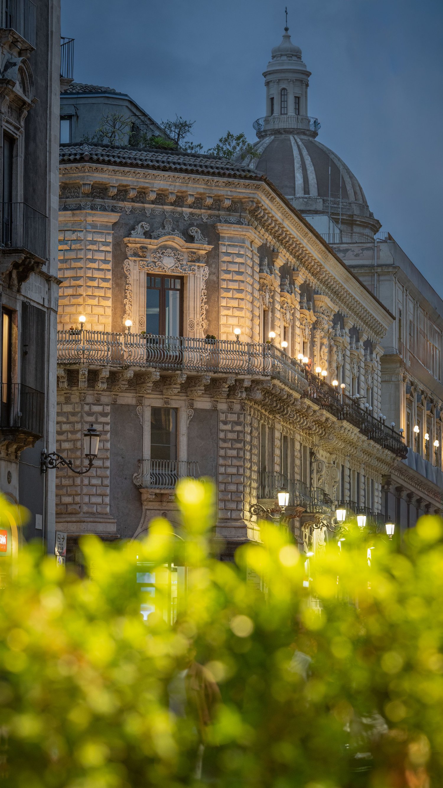 Palazzo San Demetrio in Catania at twilight, urban and architectural photography.
