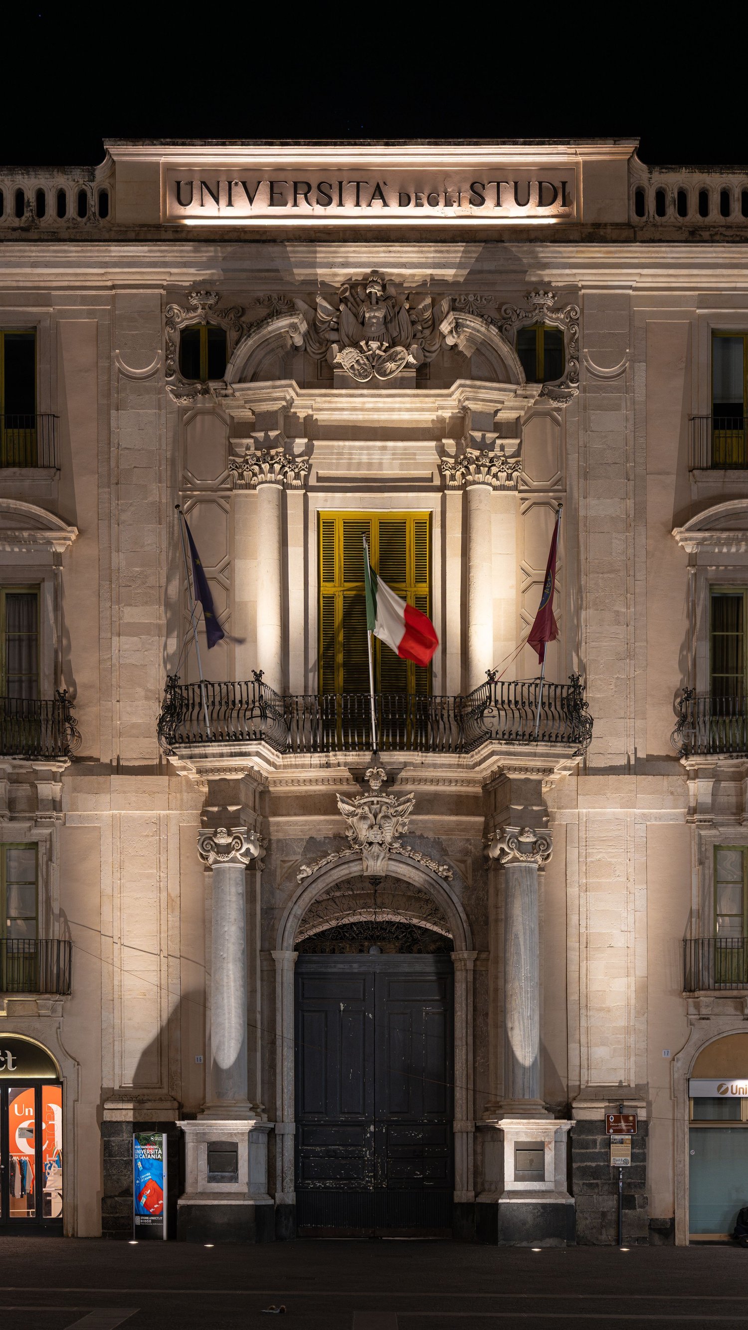 Palazzo Sangiuliano at night, Piazza Università, Catania. Urban architectural photography