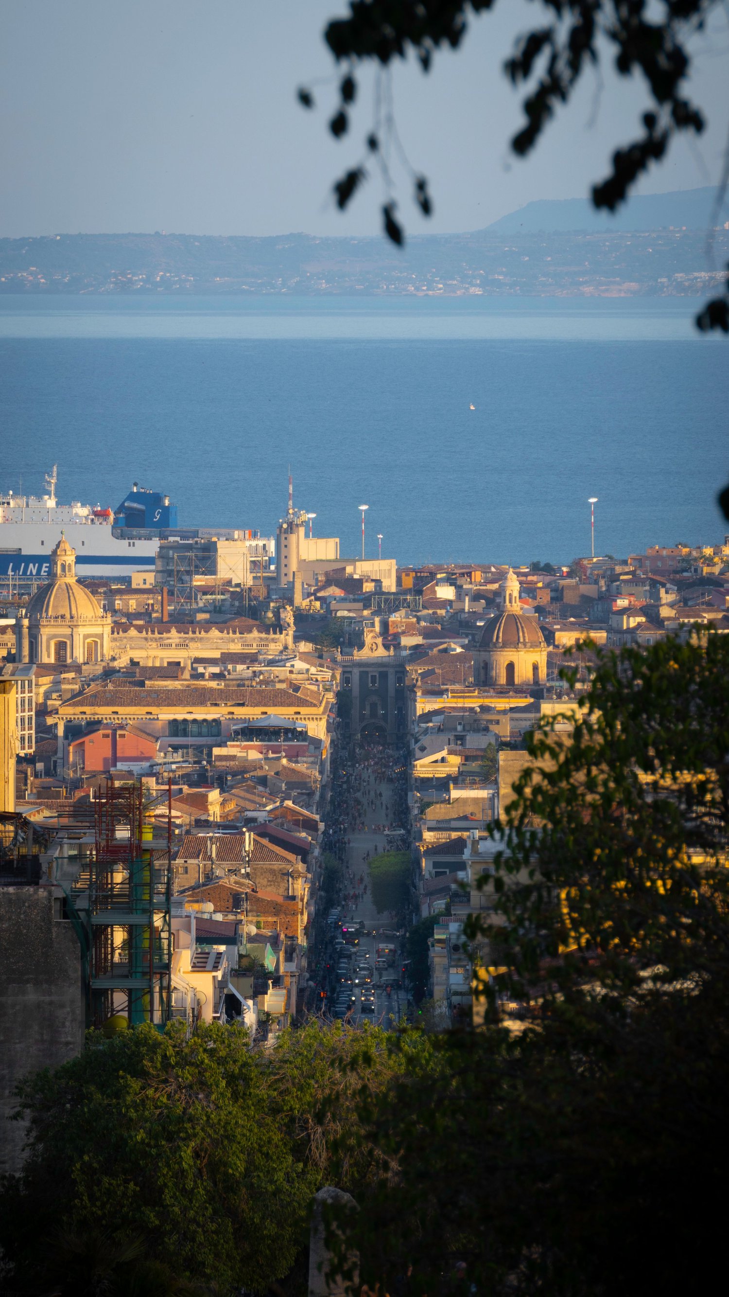 Panorama of Via Etnea, Catania, with the sea in the background