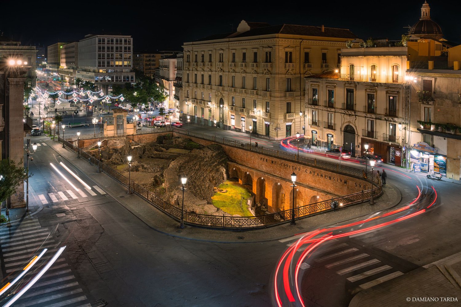 Piazza Stesicoro from above, seen from the Chamber of Commerce. Long exposure. Catania, Sicily