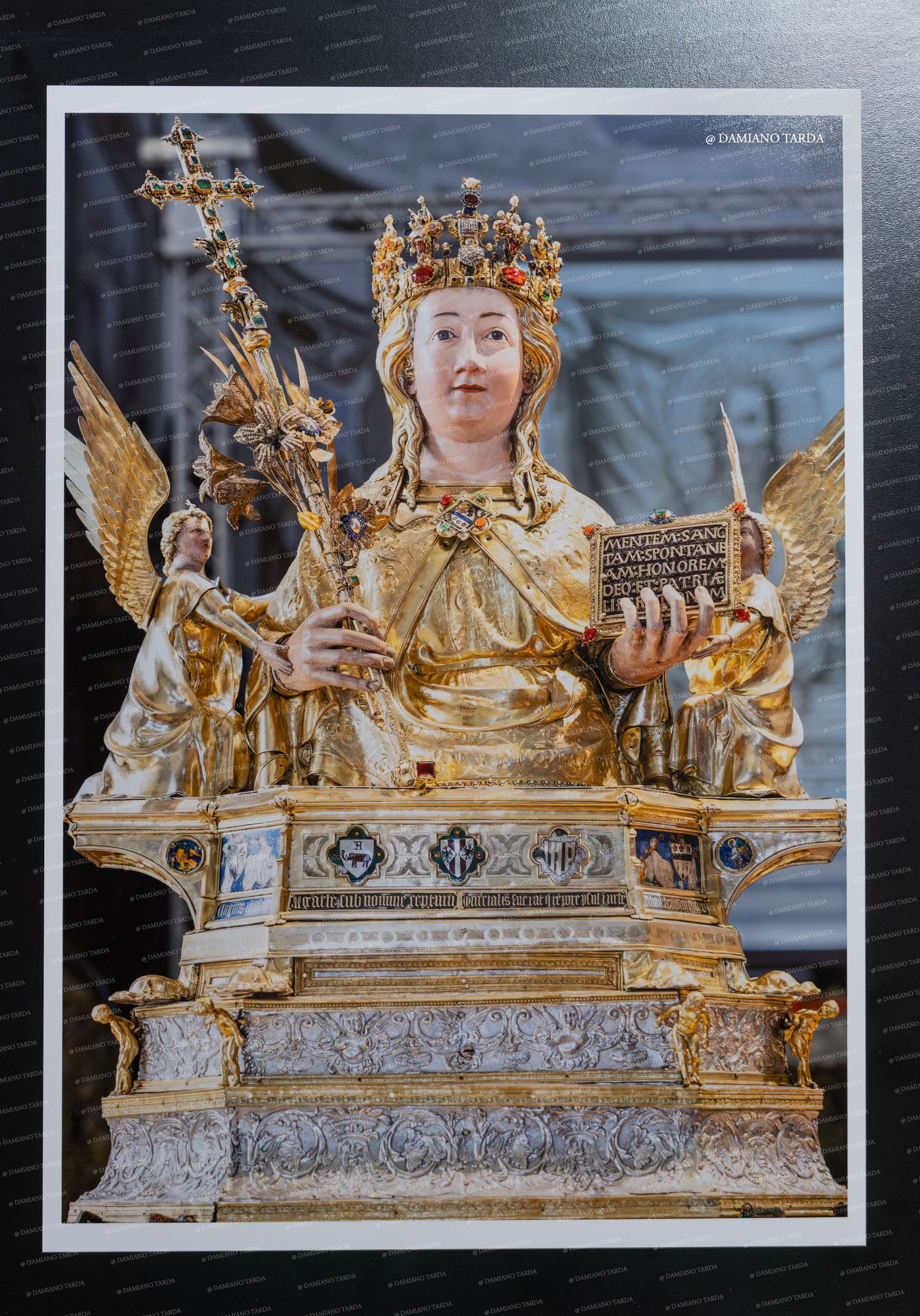 Photographic print: the reliquary bust of Saint Agatha without jewels and ex-votos, after the restoration.
