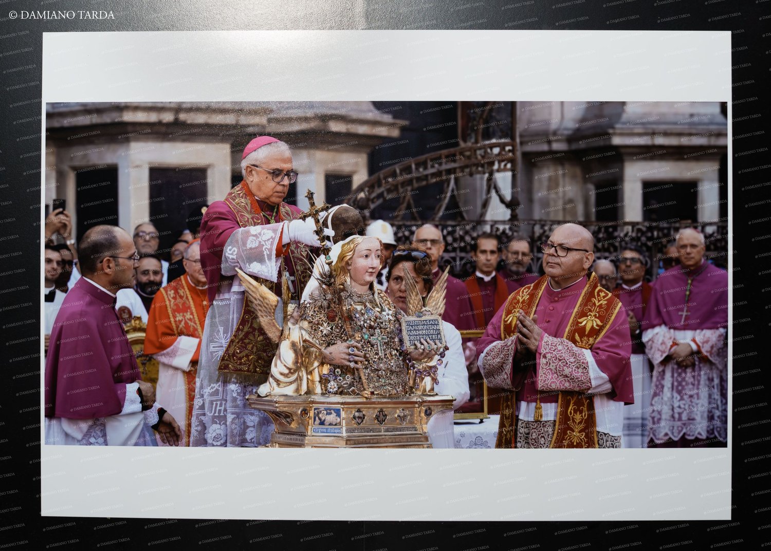 Photographic print: the placing of Saint Agatha's skull in the reliquary bust, 900th anniversary (2026).